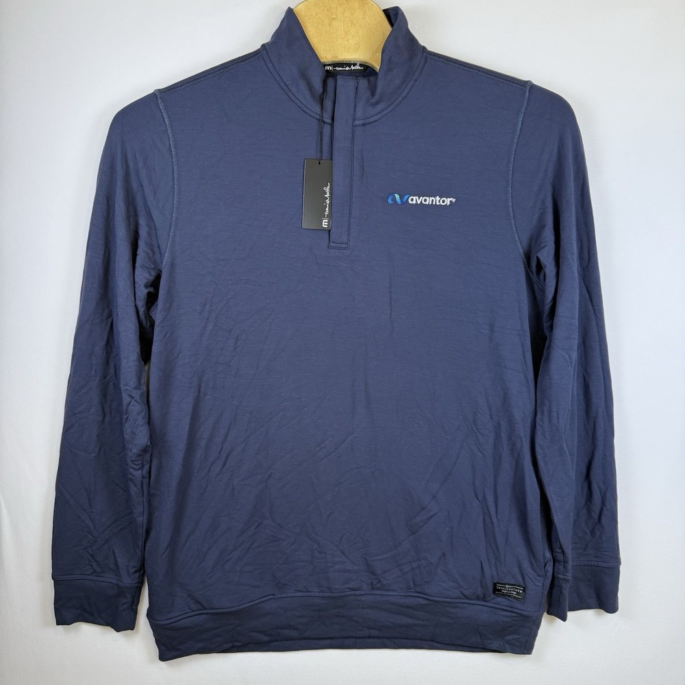 Travis Mathew Mens Size Large Blue Newport 1/4 Zip Fleece Sweatshirt *LOGO* New